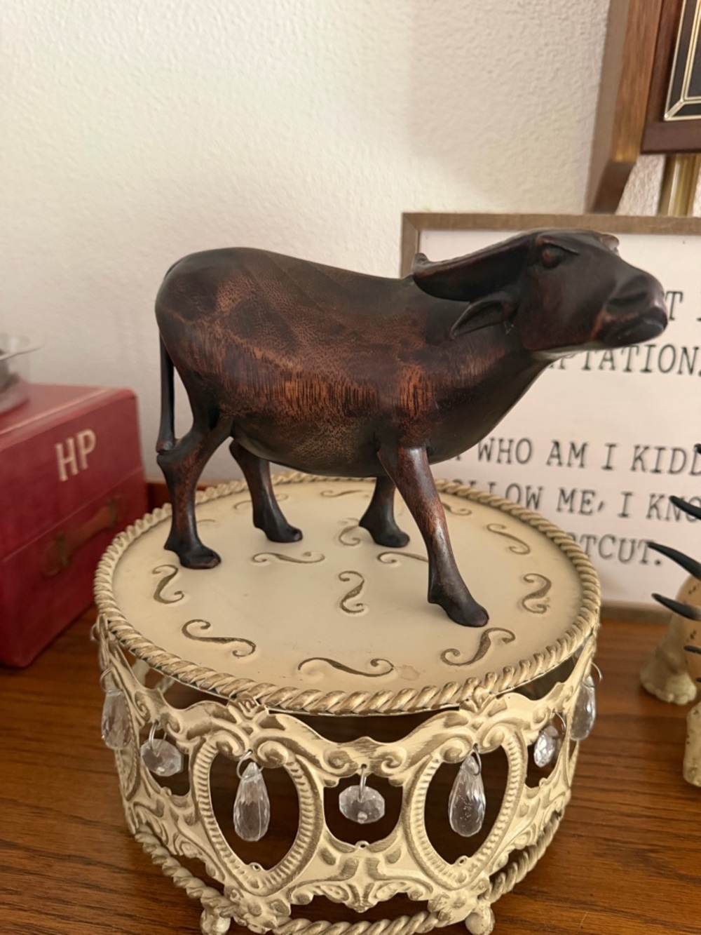 Rustic VTG Brown handmade Buffalo Sculpture - Home Art Accent